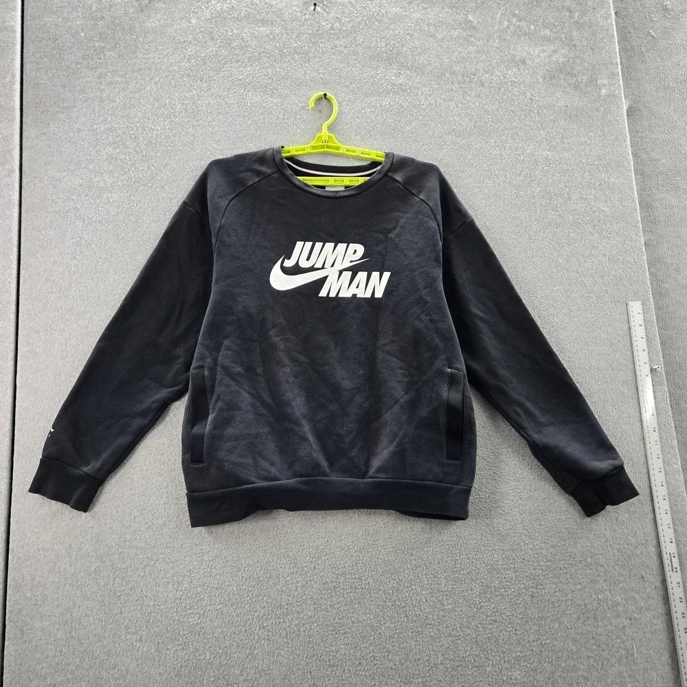 Jordan Men Sweatshirt L Black Y2K Jumpman Logo Graphic Print Long Sleeve READ